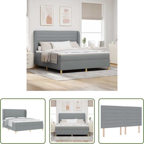 Matratze -  Boxspringbett mit Matratze Hellgrau 200 x 180 cm Stoff (1/5)