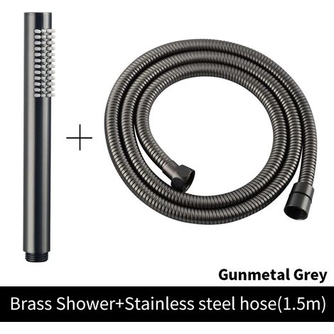 Ensemble complet gris. Pommeau de douche à main en laiton brossé doré, douchette de douche à main nickelée, douchette de bain noire mate or rose chromée. (1/5)