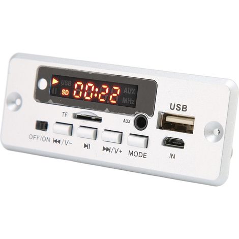 12V 02EA MP3-Decodierplatine mit AUX-Eingang, USB-Anschluss, kompatibel mit Speicherkarten und USB-Sticks (silber) (1/5)