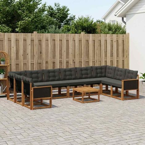 vidaXL Outdoor-Sofagarnitur mit Kissen 11 pcs Natürlich und Schwarz (1/5)