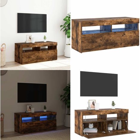 Meuble TV avec lumières LED Chêne fumé 90x35x40 cm - Meuble Tv - Meuble Téléviseur - Meuble Led - Luminaire Led - Décoration Intérieure - Home & Living (1/5)
