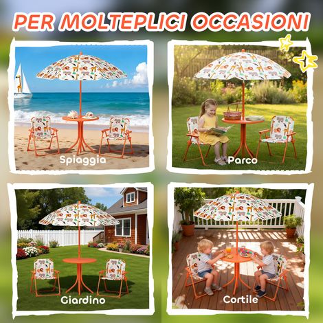 Table de pique-nique pour bambins avec parasol orange, ensemble de jardin ludique pour enfants, mobilier d'extérieur amusant (1/5)