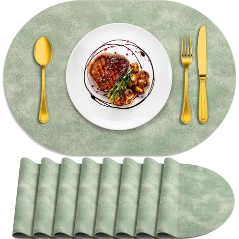 Lot de 8 sets de table ovales résistants à la chaleur, lavables, 30,5 x 43,2 cm, imperméables et faciles à nettoyer pour cuisine, salle à manger, vert'Vert 8Pcs, 12" x 17"'Vert'8Pcs, 12" x 17" (1/5)