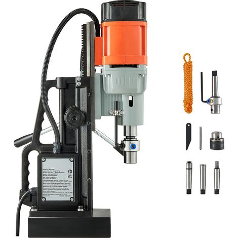 Perceuse magnétique 1500W, alésage 60mm, force 13000N, vitesse variable 0-600 tr/min, cône Morse, taraudage M3-M16, usage industriel et domestique. (1/5)