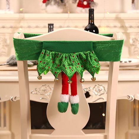 Housse De Chaise De Noël - Bandeau Pour Dossier De Chaise Avec Motif Père Noël Et Elfe - 46 X 30 Cm - Lot De 3 (1/4)