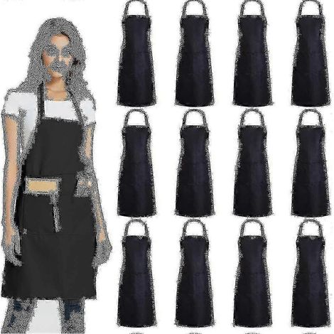 Packung mit 12 schlichten 2-Taschen-Schürzen – Unisex schwarze Business-Schürzen im Großhandel
