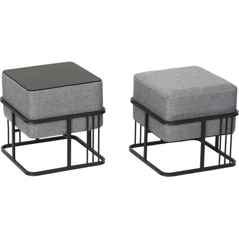 Juego de 2 pufs apilables diseño moderno y atemporal multifuncionales cuadrados gris claro 030009690 (1/5)