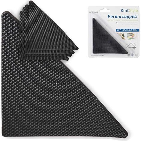4pz Adesivi Ferma Tappeto Antiscivolo Forma Triangolare 100x100x2.5mm per Parquet, Laminato, Piastrelle, PVC, Sughero e Vinile