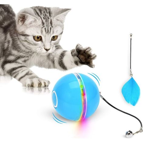 Giocattolo per gatti, palla con luce LED, erba gatta, campanellino e piuma, rotazione automatica a 360 gradi e ricarica USB, giocattolo interattivo per gatti, cani e gattini (1/4)