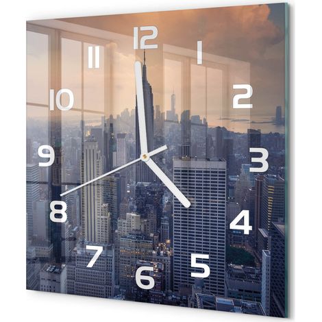 Horloge Murale Carrée Verre Décoratif Silencieuse Moderne Salon Cuisine Manhattan, New York 30x30 cm (1/5)