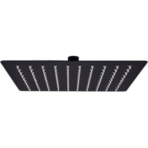 Cabezal de ducha tipo lluvia, cabezal de ducha tipo chorro, accesorio de ducha, accesorio de baño, acero inoxidable, 20 x 20 cm, cuadrado, negro