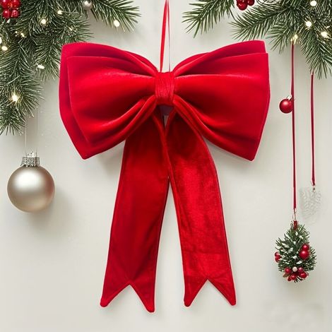 Grand nœud en velours rouge pour sapin de Noël, décoration à suspendre pour mariage, Noël, décoration de Noël, nœud géant de Noël (1/5)