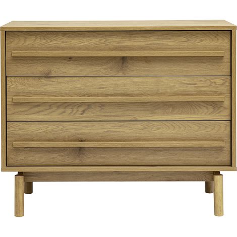 Kommode Holzoptik Eiche 3 Schubladen L90 cm YSEULT (1/5)