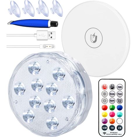 Rechargeable Lumière LED Submersible, IP68 Aimant Lampes Sous-Marines, RGBW Changement Contrôlé par Télécommande Lumiere Piscine pour Aquarium, Base de Vase, Étang, Sol de Piscine (1/5)
