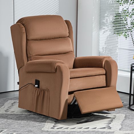 Sillón reclinable eléctrico con elevador, reclinable hasta 160°, sillón eléctrico de relax en terciopelo con mando a distancia, reposapiés y bolsillos laterales, color marrón oscuro. (1/5)