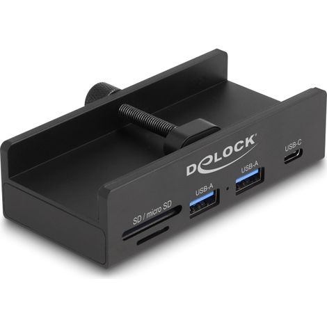 Delock Concentrador USB externo de 5 Gbps con 2 x USB Tipo-A, 1 x USB Type-Câ¢ y ranura SD + Micro SD con tornillo de bloqueo