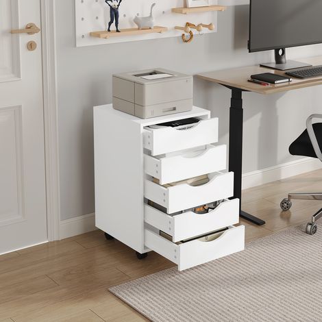 WOLTU Rollcontainer, Aktenschrank mit 5 Schubladen, mobiler Druckertisch Bürocontainer, Schubladenkommode mit Rädern, Rollschrank Bürocontainer Rollwagen, für Zuhause Büro, 40x66,5x40 cm, Weiß (1/5)