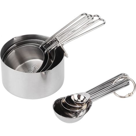 8 pièces Cuillères Mesure Inox Échelles pour Cuisine Pâtisserie Ustensiles Argent (1/5)