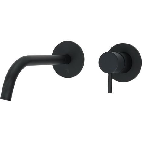 JTP Vos 2-Hole Wall Mounted Basin Mixer Tap with 150mm Slim Spout with Designer Handle - Matt Black (1/3)