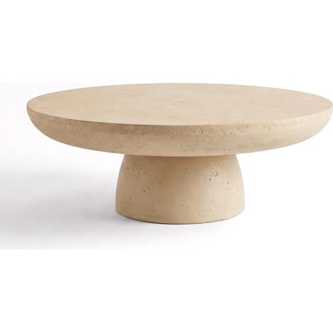 Table basse ronde beige en fibre d'argile effet béton D90 cm - Paros (1/5)