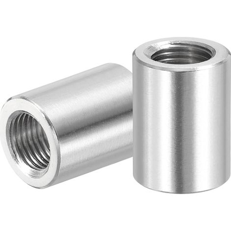 Écrous Ronds En Acier Inoxydable 304 M12x1.25mm Pas Fin, 2 Pcs 25mm / 0.98" Longueur Connecteur Métrique À Filetage Fin Manchon Tige Barre Tige Écrou Fileté Fixations, Ton Argenté (1/5)