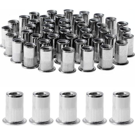 100 dadi a rivetto M8, dadi a rivetto in acciaio inox, assortimento di dadi a inserto filettati M8 con testa piatta per metallo e plastica (14 mm x 18 mm)