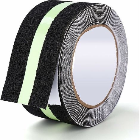 Ruban Antidérapant Adhésif Avec bande Fluorescente pour réfléchir la nuit ,Bande Antiderapante pour l'intérieur et l'extérieur, Idéal pour Escaliers et les Marches, Noir/Vert , 5cm x 5m (1/5)