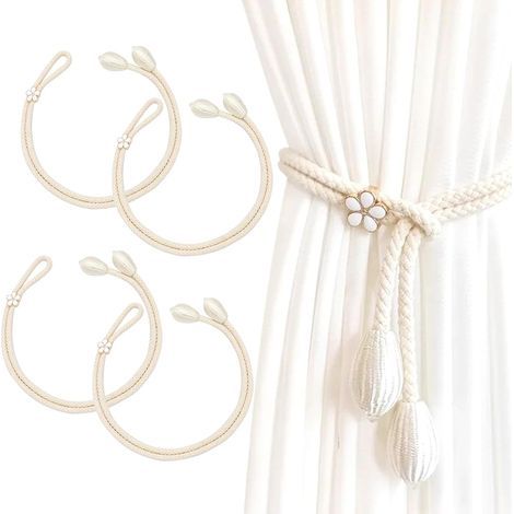 Set di 4 fermatende, fermatende per perline grandi, fermatende in cotone fatti a mano, chiusure per tende, fermatende (beige) (1/5)