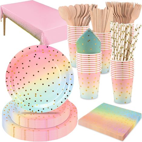 Pièces Service De Table Rose, Service De Table Jetable Comprenant Nappe, Assiettes En Papier 9'' (1/5)