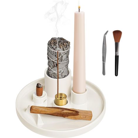 Porte-Encens Céramique avec Plateau à Cendres, Porte-Encens et Bougie pour Brûler la Sauge, Le Palo Santo, Les Bâtons et Les Cônes d'encens, pour Yoga, Méditation (1/5)