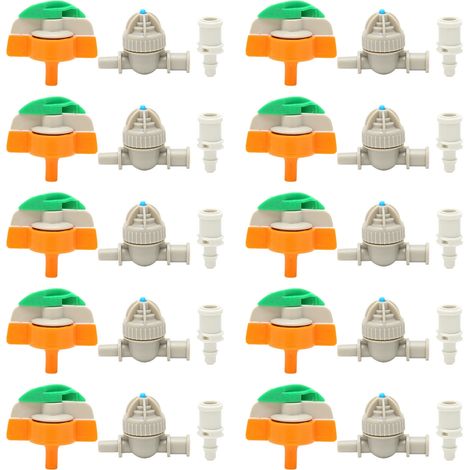 Lot de 10 buses d'arrosage rotatives avec dispositif anti-goutte et raccord de tuyau 4/7 pour l'irrigation de serres et de jardins (1/5)