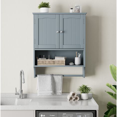 Mobile bagno sospeso 56,8x19x70 cm in MDF grigio chiaro con contenitore e portasciugamani FloraGrace (1/5)