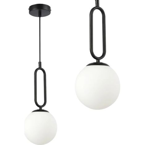 Suspension avec douille E27, cadre décoratif noir, globe en verre opale, style moderne pour salon et salle à manger (1/5)