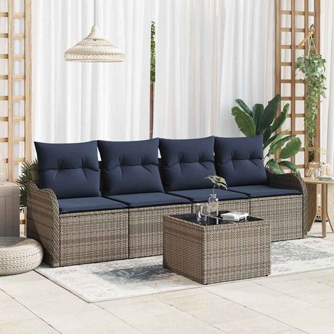 vidaXL Set Divano da Giardino 5 pz Grigio polyrattan (1/5)