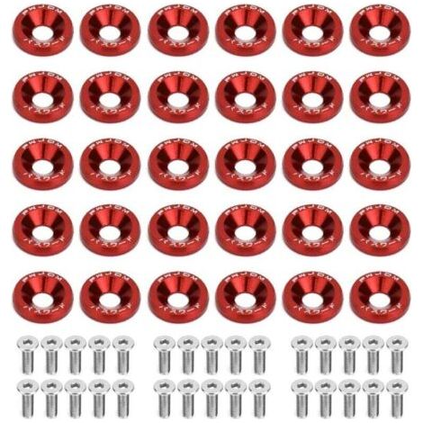BUNTHAUS PA 30 paia di rondelle in alluminio anodizzato M6 e viti in acciaio inossidabile M620mm, rondelle per carenatura in alluminio anodizzato, rondelle per paraurti per parafango auto (rosso) (1/4)
