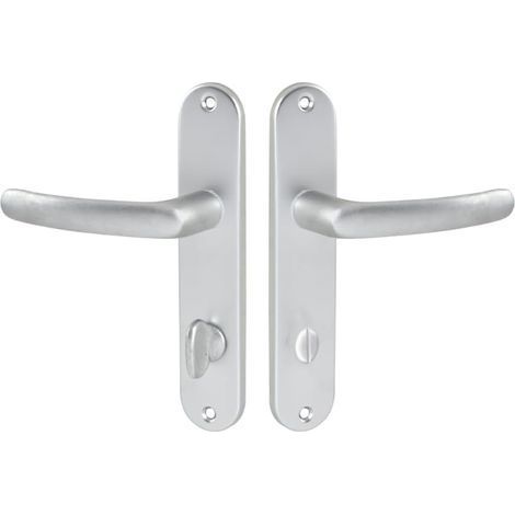 1 Set Poignée De Porte Sur Plaque, Aluminium, Finition Argent, Entraxe 165 Mm, Pour Wc Et Sdb (1/5)