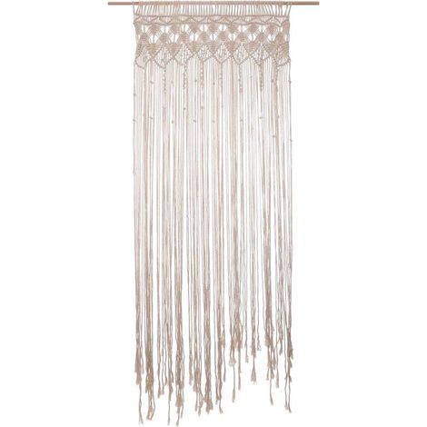 Atmosphera – Rideau en macramé écru et beige H 200 cm – Barre en bois massif incluse – Tissage fait main pour décoration intérieure (1/10)