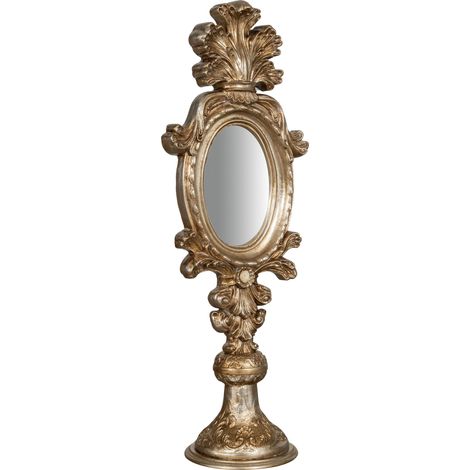 ESPEJO DE SOBREMESA MADE IN ITALY EN MADERA CON ACABADO DE HOJA DE PLATA ANTIGUA