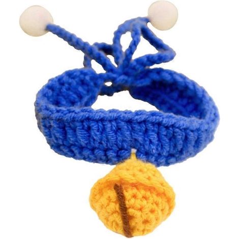 Gestricktes Katzenhalsband, hochelastisch, Halsband mit Glöckchen, blaues Katzenaccessoire Größe XS, Haustierhalsband.