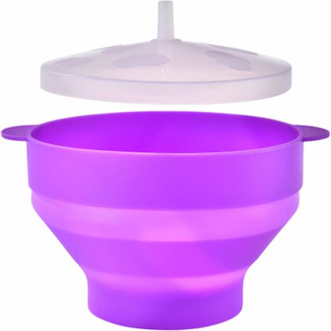 Nsihing bols à popcorn en silicone pliables avec couvercles, bols réutilisables pour micro-ondes, idéaux pour la maison, parfaits pour les soirées cinéma en famille et les collations rapides, Violet (1/5)