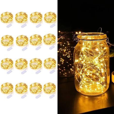 Paquet de 16 guirlandes lumineuses à 30 LED de 10 pieds, fil argenté, blanc chaud Mariages, centres de table, décorations de table Bricolage, Noël, Fête des Pères (Pot Mason non inclus) (1/4)