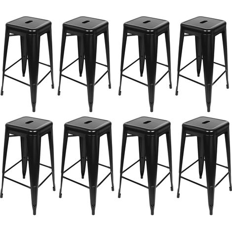 Taburetes altos,Sillas altas apilables, un juego de 8 piezas, 76×42×42cm, negro