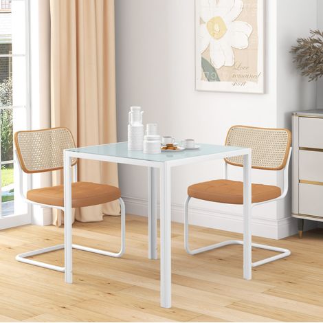 Mesa de comedor 75/75/75 cm de cristal blanco, compacta y estable para 4 personas (1/5)