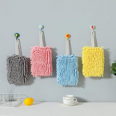 Lot de 4 Chenille Serviettes à Main Définir, Serviettes Suspendues Handball Microfibre pour Cuisine Salle de Bain (1/4)
