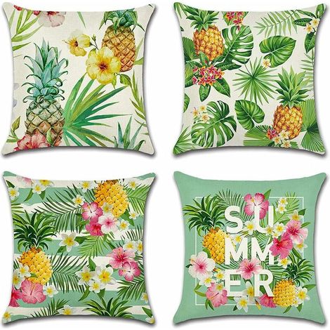 Lntyq Kissenbezug für den Außenbereich, 4er-Set, wasserdicht, mit tropischen Pflanzen und Ananas-Muster, Sofa-Kissenbezug für Terrasse, Garten, Wohnzimmer, Schlafzimmer, Dekoration, 45 x 45 cm (1/5)