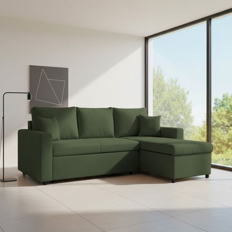 Divano con penisola reversibile funzione letto Golf tessuto verde muschio 225x148x81H (1/5)
