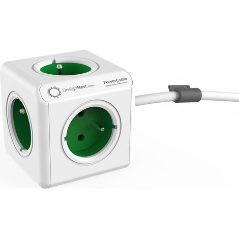Allocacoc PowerCube Extended Type E Indoor 5 uscite AC 1,5m verde Multibase - Multibase (Indoor, 1,5m, 5 uscite AC, Type E (FR), verde, CE, KEMA FR)