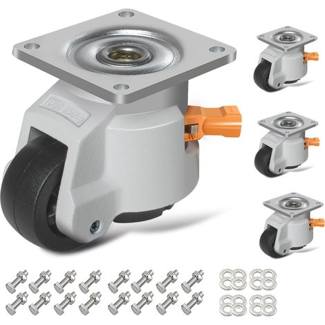 Roulettes pour Meubles Lourd Jusqu'à 1000KG Rotation à 360 Degrés, 50mm Roulette Pivotantes avec Poignée à Cliquet, 4 Roulettes de Nivellement Roulette pour Meuble, Etabli, Machine, Equipement (1/5)