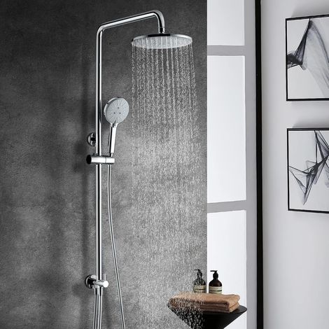 Kit de barre de douche en acier inoxydable avec tuyau de 180 cm, pommeau main, support et inverseur laiton, ensemble 4 modes chromé (1/5)
