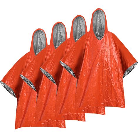 Lot de 4 imperméables de survie portables, réfléchissants et coupe-vent, pour adultes. 4 pièces, orange. (1/4)